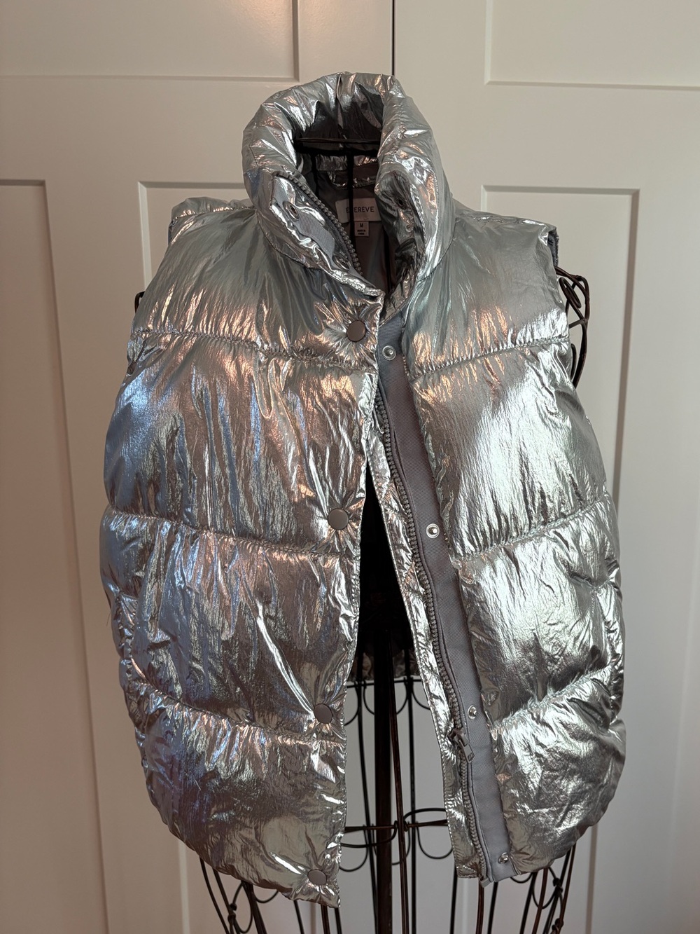 Evereve Metallic Silver Puffer Vest